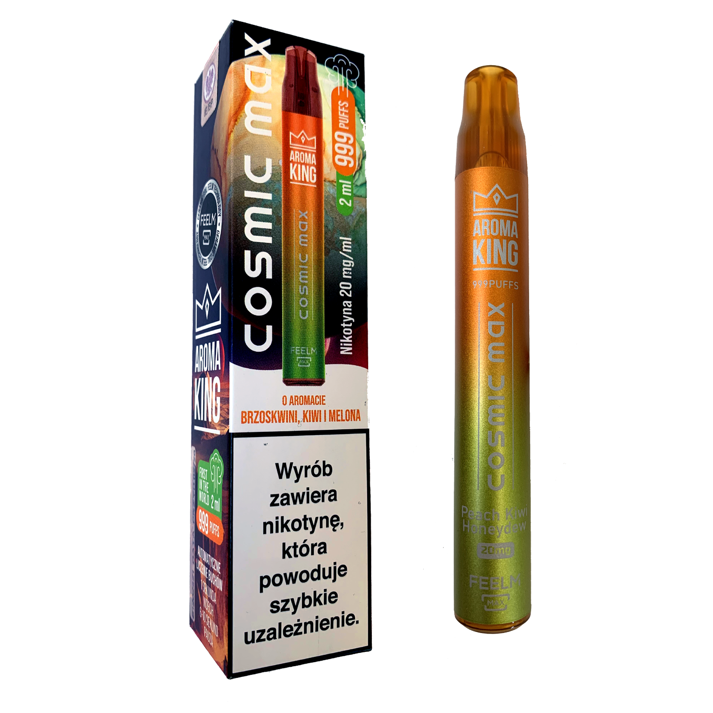 E-papieros jednorazowy Aroma King Cosmic 999 Brzoskwinia Melon Kiwi